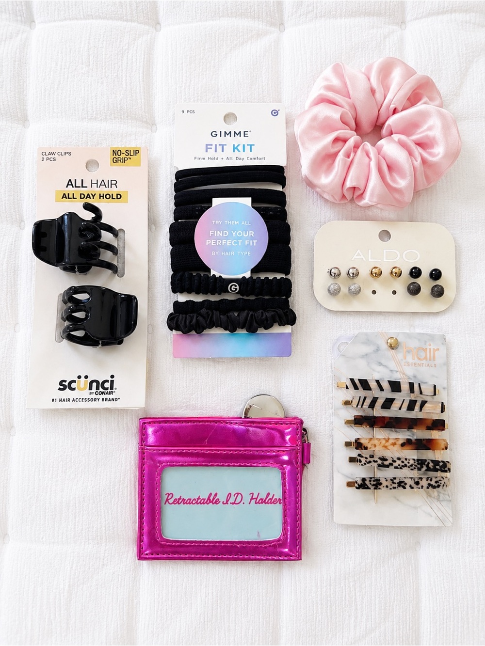 Pink Satin Scrunchie + Mixed Hair Accessories Set